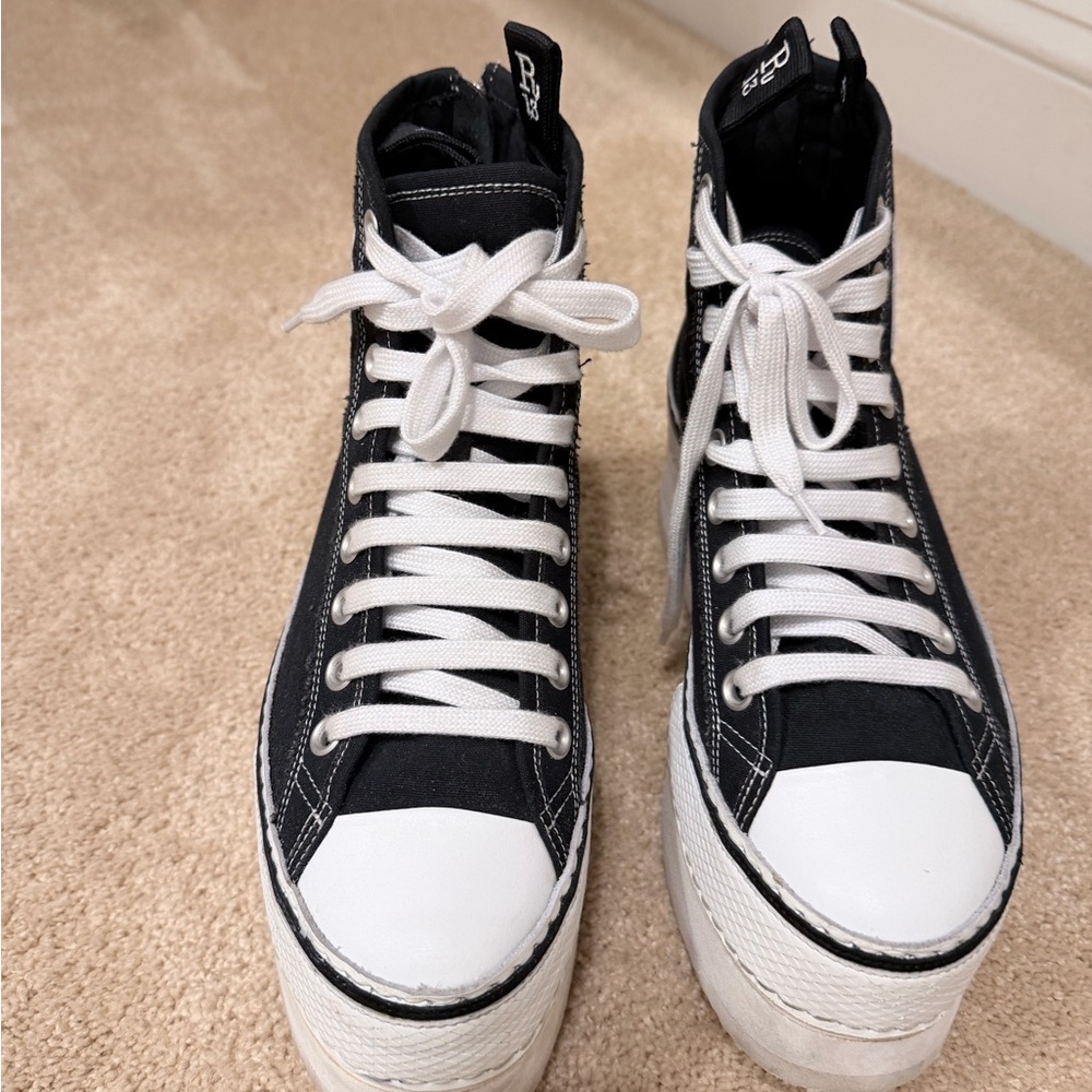 R13 Black and White High-Top Platform Sneakers - Picture 3 of 8